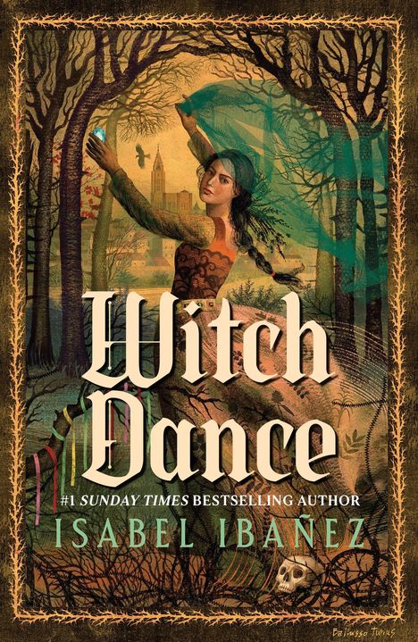 Text: "Witch Dance. #1 Sunday Times Bestselling Author. Isabel Ibañez."  
Illustration: Frau mit Schleier im Wald, mystische Stimmung.