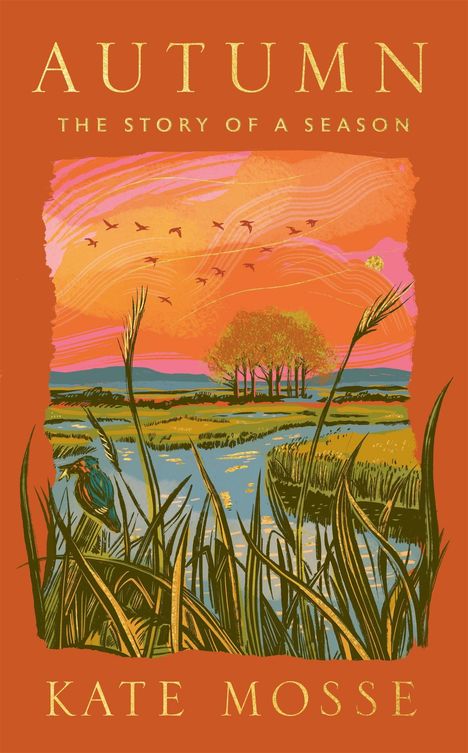 "Autumn: The Story of a Season" von Kate Mosse. Illustration einer herbstlichen Landschaft mit Vögeln und Bäumen.