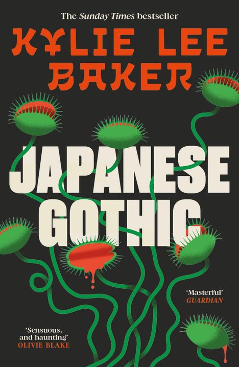„JAPANESE GOTHIC“ in großen Buchstaben, umgeben von grünen, bedrohlichen Pflanzen mit roten Fallen.
