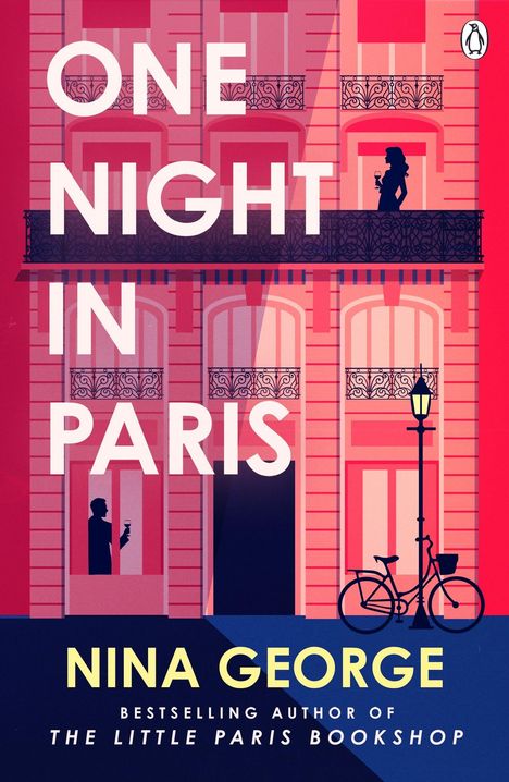 "ONE NIGHT IN PARIS", "NINA GEORGE", "BESTSELLING AUTHOR OF THE LITTLE PARIS BOOKSHOP". Illustration eines Pariser Hauses.