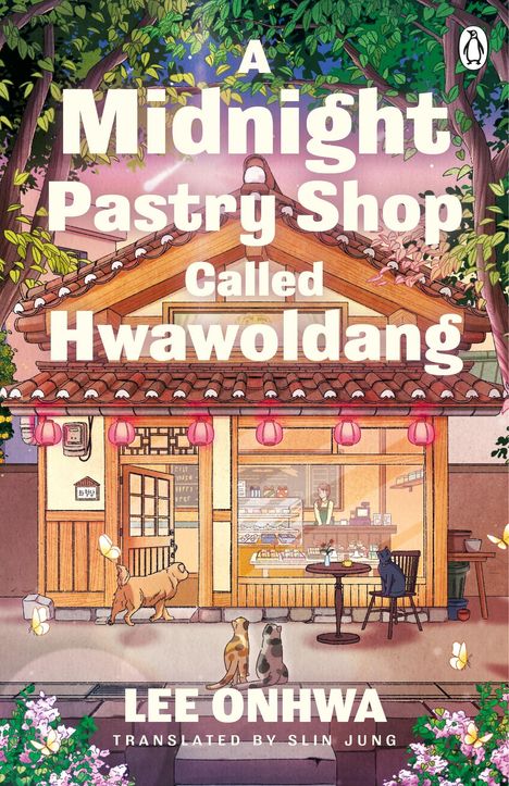 „A Midnight Pastry Shop Called Hwawoldang“. Ein traditionelles Gebäude, Tiere davor, ein Mensch drinnen.