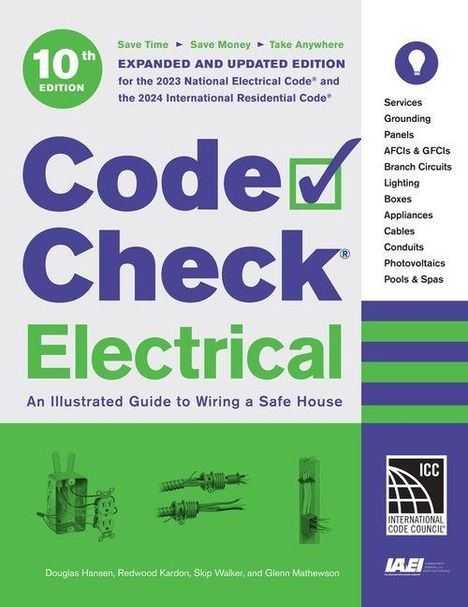 "10th Edition", "Code Check Electrical", "An Illustrated Guide to Wiring a Safe House", "Services: Grounding, Panels...".