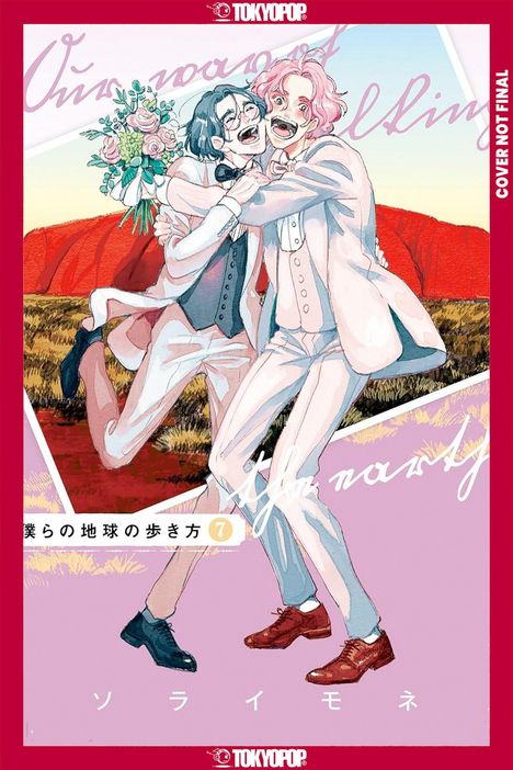 "COVER NOT FINAL" oben rechts. Illustration: Zwei lachende Männer in Anzügen umarmen sich vor einer Landschafts-Kulisse.