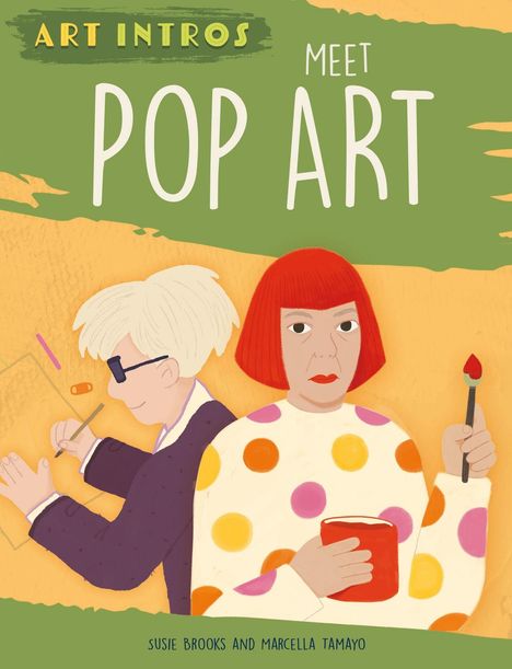 „Art Intros: Meet Pop Art“. Zwei stilisierte Personen, eine mit rotem Bob und Punkte-Pullover, die andere zeichnet.