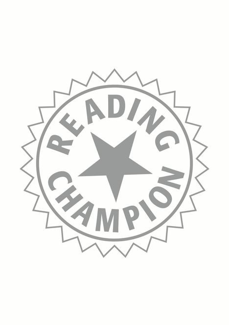 „READING CHAMPION“ steht um einen Stern, umrahmt von einer gezackten Kreislinie.