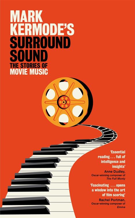 „MARK KERMODE’S SURROUND SOUND: THE STORIES OF MOVIE MUSIC.“ Illustration: Filmrolle mit Tastatur.