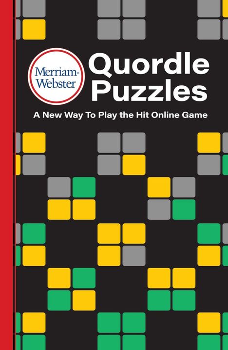 "Quordle Puzzles: A New Way To Play the Hit Online Game" steht auf einem bunten Muster von gelben, grauen und grünen Quadraten.