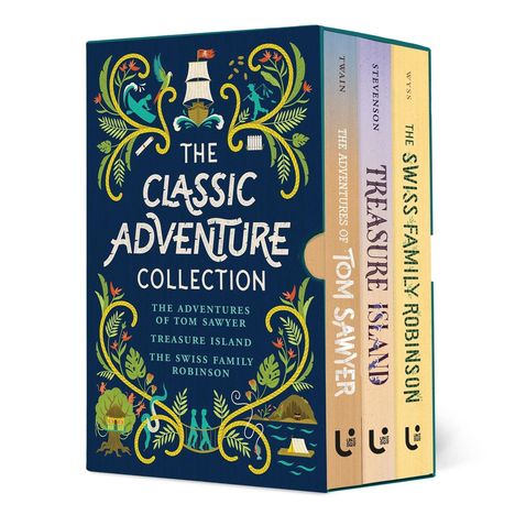 "The Classic Adventure Collection": Enthält "Tom Sawyer", "Treasure Island", "Swiss Family Robinson". Bunte Illustrationen.