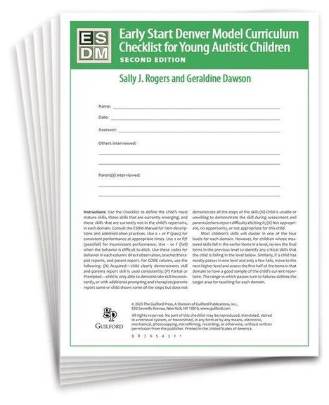 ESDM Early Start Denver Model Curriculum Checklist for Young Autistic Children Second Edition. Sally J. Rogers und Geraldine Dawson.