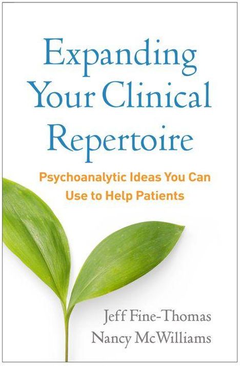 Text: "Expanding Your Clinical Repertoire. Psychoanalytic Ideas You Can Use to Help Patients". Zwei grüne Blätter im unteren Bereich.