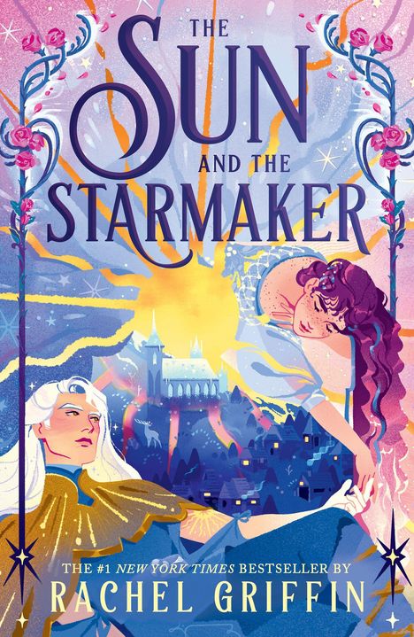 "The Sun and the Starmaker." Zwei Figuren vor einer leuchtenden Sonne, fantasievoll und farbenfroh gestaltet.