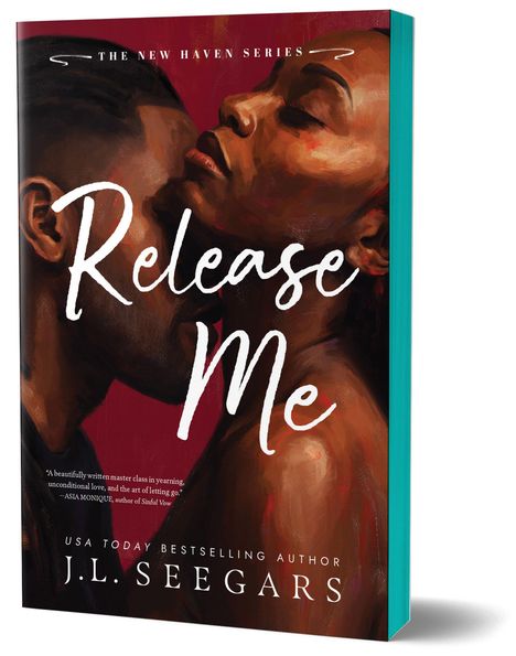 Text: "Release Me", "The New Haven Series", "USA Today Bestselling Author J.L. Seegars". Illustration eines sich ansehenden Paares.
