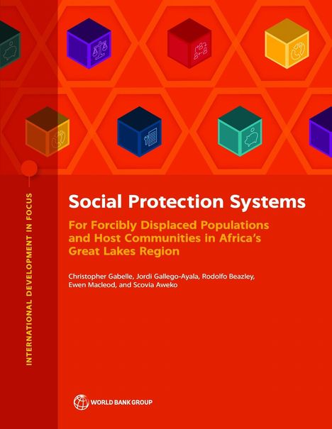 Cover mit der Aufschrift "Social Protection Systems" und einem geometrischen Hintergrundmuster mit Symbolwürfeln.