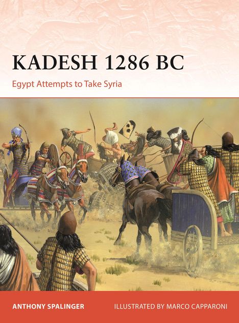 "Kadesh 1286 BC: Egypt Attempts to Take Syria." Eine dynamische Illustration mit antiken Streitwagen in Aktion.
