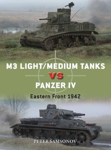„M3 Tank vs Panzer IV, Eastern Front 1942“ stehend zwischen zwei Panzern auf einer Wiese.
