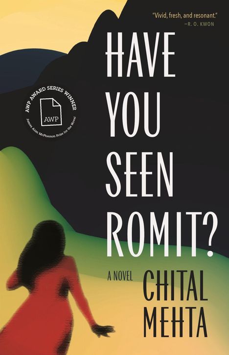 "Have You Seen Romit?" - ein Roman von Chital Mehta. Silhouette einer Frau vor abstraktem Hintergrund.