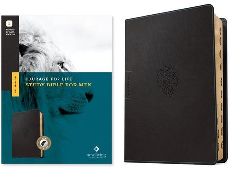 NLT Courage for Life Study Bible for Men (Leatherlike, Onyx Lion, Indexed, Filament Enabled), Buch