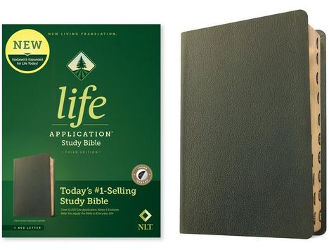 NLT Life Application Study Bible, Third Edition (Red Letter, Genuine Leather, Olive Green, Indexed), Buch