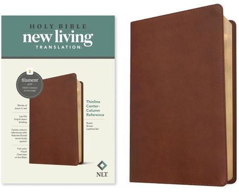 NLT Thinline Center-Column Reference Bible, Filament-Enabled Edition (Red Letter, Leatherlike, Rustic Brown), Buch
