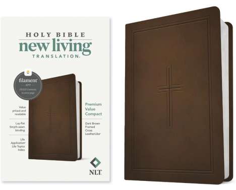 NLT Premium Value Compact Bible, Filament-Enabled Edition (Leatherlike, Dark Brown Framed Cross), Buch