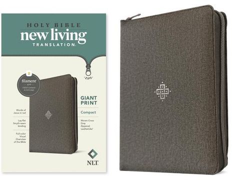NLT Compact Giant Print Zipper Bible, Filament-Enabled Edition, Zipper (Red Letter, Leatherlike, Woven Cross Gray), Buch