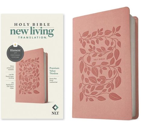 NLT Premium Value Thinline Bible, Filament-Enabled Edition (Leatherlike, Dusty Pink Vines), Buch