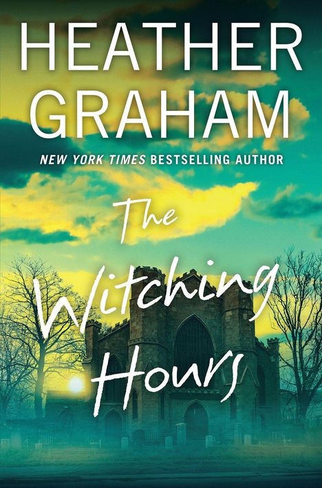HEATHER GRAHAM. The Witching Hours. Eine gotische Kirche vor düsterem, wolkigem Himmel bei Sonnenuntergang.