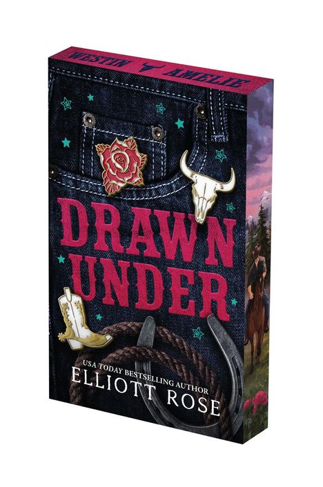 „Drawn Under“, „Hayes Brothers Ranch“, USA Today Bestseller-Autor Elliot Rose. Bald Enthüllung. Graue Bergsilhouette.