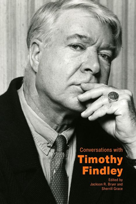 "Conversations with Timothy Findley, edited by Jackson R. Bryer and Sherrill Grace." Porträt eines nachdenklichen Mannes.