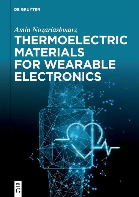 Titel: "Thermoelectric Materials for Wearable Electronics". Abstrakte Drahtgitterstruktur mit Herz und EKG-Linie.