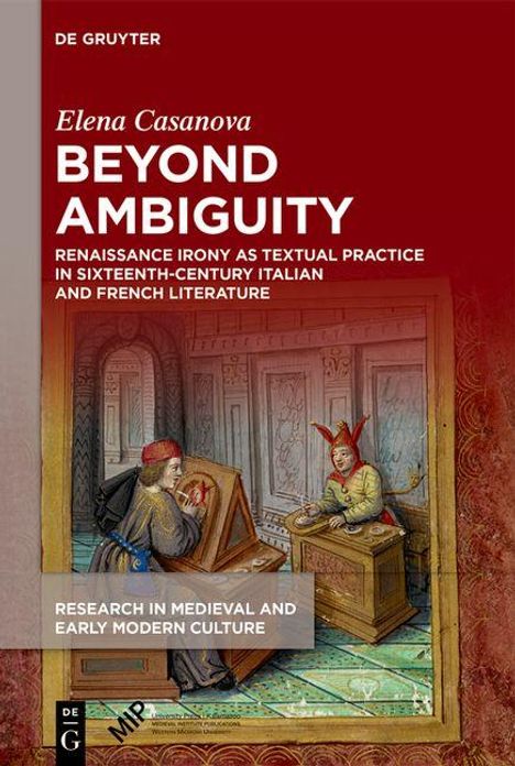Elena Casanova, "BEYOND AMBIGUITY", Renaissance irony in Italian and French literature; gemalte Szene mit zwei Figuren.