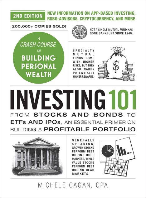 **2ND EDITION**: Investieren lernen von Aktien und Anleihen bis ETFs und IPOs. Enthält Grafiken und Texte über Finanzstrategien.