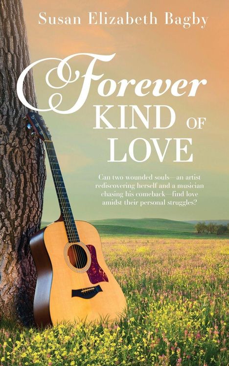 Text: "Forever Kind of Love". Eine Gitarre lehnt an einem Baum auf einer Blumenwiese unter einem sanften Himmel.