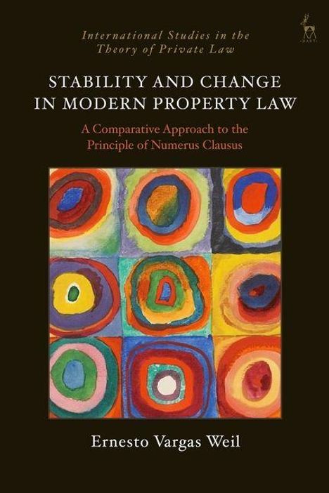 "Stability and Change in Modern Property Law" von Ernesto Vargas Weil. Farbenfrohe, abstrakte Kunst mit kreisförmigen Mustern.