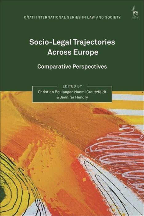 Titel: "Socio-Legal Trajectories Across Europe". Farbenfrohe, abstrakte Illustration unten.