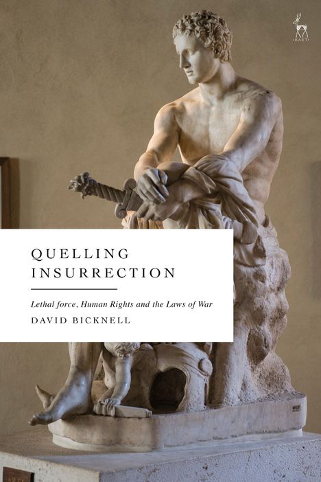 Text: "Quelling Insurrection. Lethal force, Human Rights and the Laws of War. David Bicknell." Skulptur eines sitzenden Mannes.