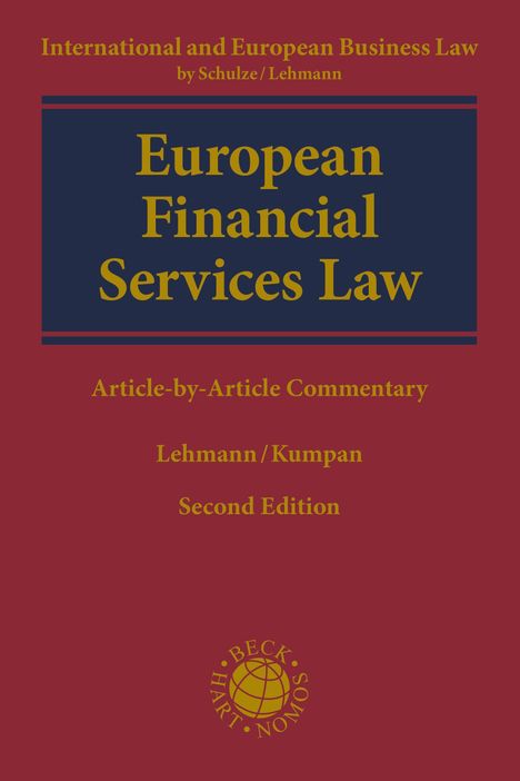 "European Financial Services Law, Article-by-Article Commentary, Lehmann/Kumpan, Second Edition" auf rotem Hintergrund.