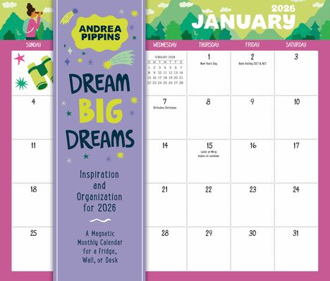 Andrea Pippins: Dream Big Dreams Magnetic Wall Calendar 2026, Kalender