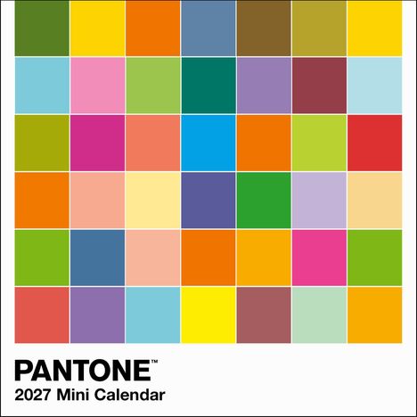 "PANTONE 2027 Mini Calendar" steht unten. Oben bunte Quadrate in verschiedenen Farben, die an Farbpaletten erinnern.