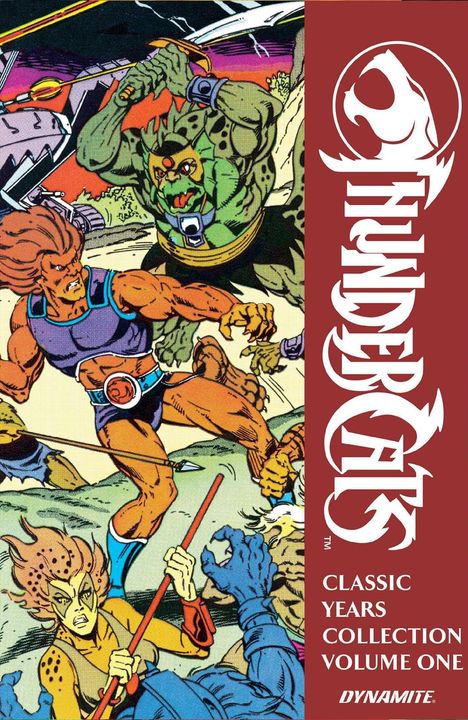 „ThunderCats Classic Years Collection Volume One.“ Illustration: Dynamische Figuren kämpfen, futuristische Umgebung.