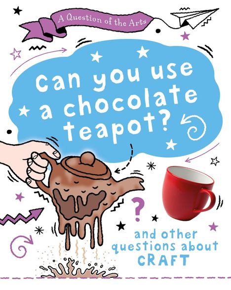 Text: "Can you use a chocolate teapot? and other questions about craft." Illustration: Eine schmelzende Schokoladenkanne.