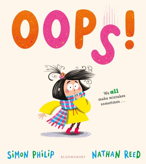 "OOPS! We all make mistakes sometimes..." Ein junges Mädchen in gelbem Mantel und Schal wirkt überrascht.