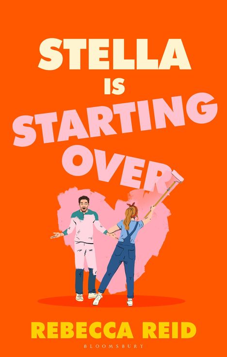 "STELLA IS STARTING OVER." Illustration: Eine Frau streicht ein Herz auf eine Wand, ein Mann steht vor ihr.
