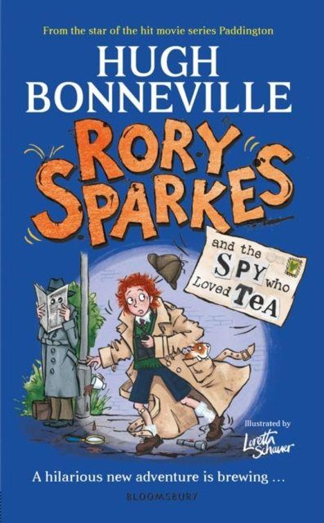 Titel: "Rory Sparkes and the Spy who Loved Tea". Illustration: Ein Junge mit rotem Haar und Hund in Trenchcoat.