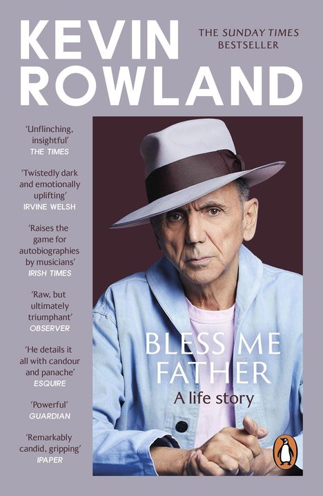 Cover mit dem Titel "Bless Me Father: A Life Story" von Kevin Rowland. Ein Mann in einem Hut und blauer Kleidung ist abgebildet.