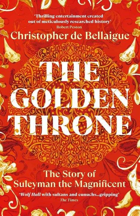 „The Golden Throne: The Story of Suleyman the Magnificent“. Rote, florale Muster mit goldenen Akzenten.