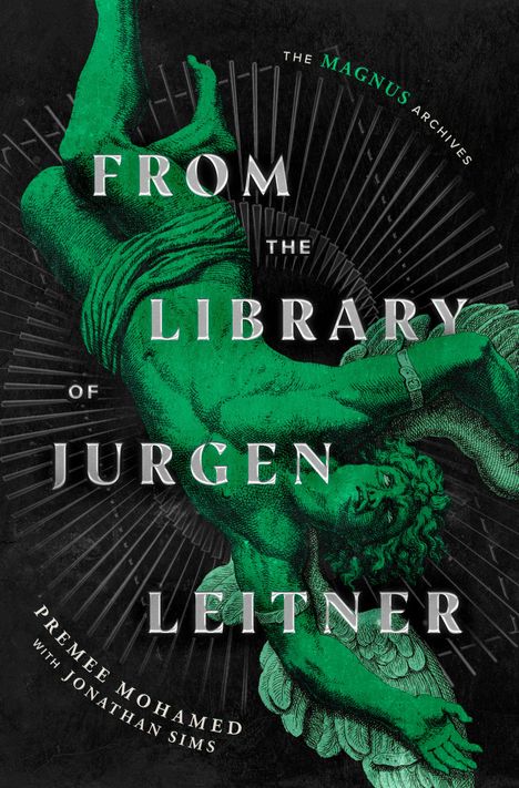 „FROM THE LIBRARY OF JURGEN LEITNER“ – Illustration eines grünen Engels im Retro-Stil auf schwarzem Hintergrund.