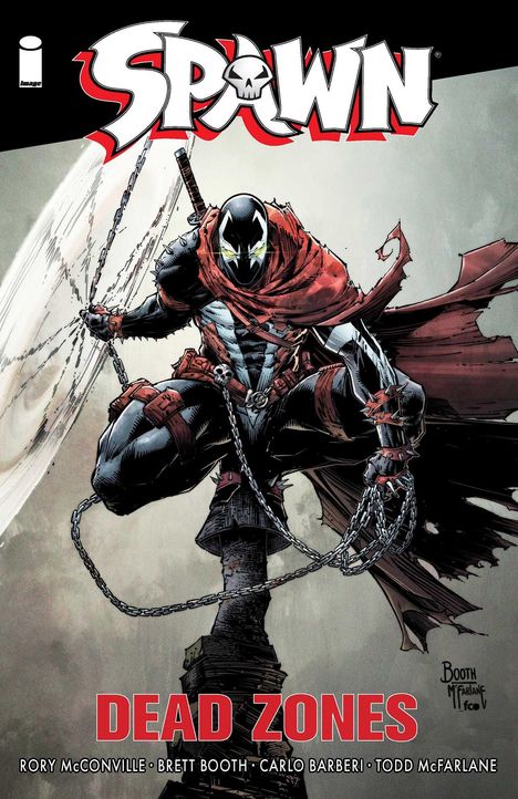 "Spawn", "Dead Zones", Namen: Rory McConville, Brett Booth, Carlo Barberi, Todd McFarlane. Illustration eines maskierten Helden.