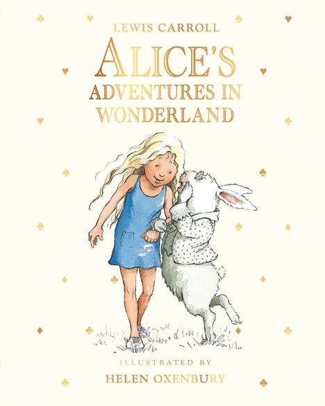 Titel: Lewis Carroll's "Alice's Adventures in Wonderland". Illustration: Mädchen mit Hase.