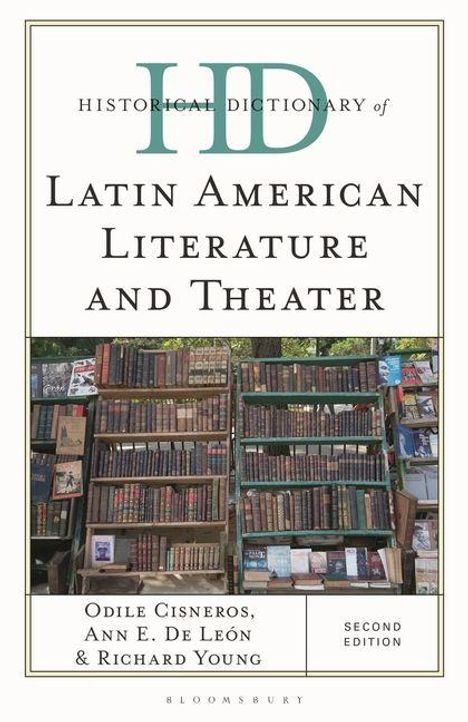 "Historical Dictionary of Latin American Literature and Theater." Bücherregale gefüllt mit Büchern im Freien.
